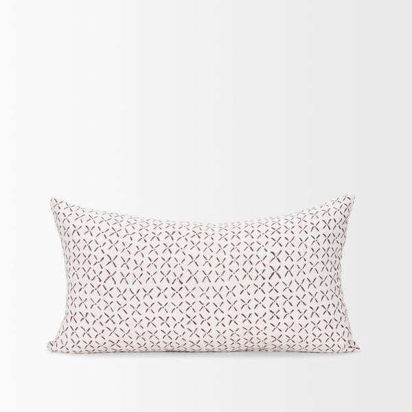 Jayden Cream w/ Merlot Print Linen Lumbar Decorative Pillow Cover