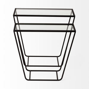 Arya (Set of 2) 24L x 10W Black Rectangular Glass Top Iron Frame Accent Table
