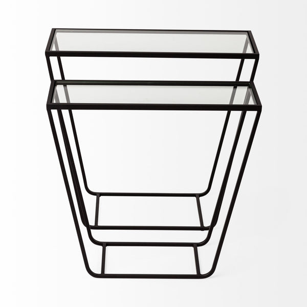 Arya (Set of 2) 24L x 10W Black Rectangular Glass Top Iron Frame Accent Table