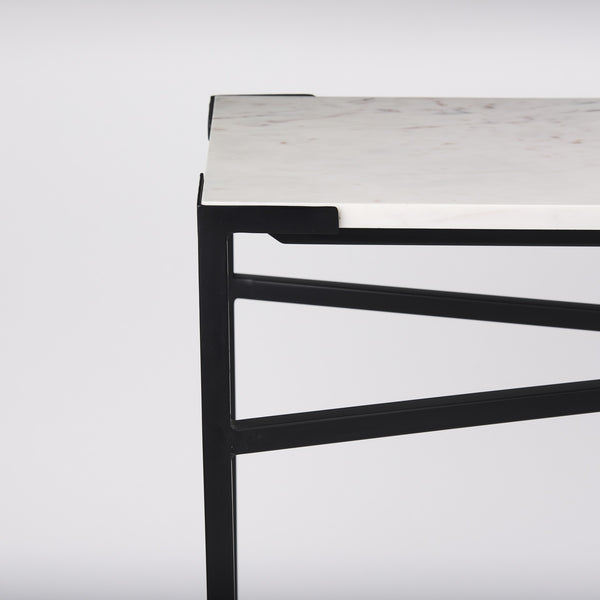 Lucas 50 X 16 X 30 White Marble Top Black Metal Frame Console Table