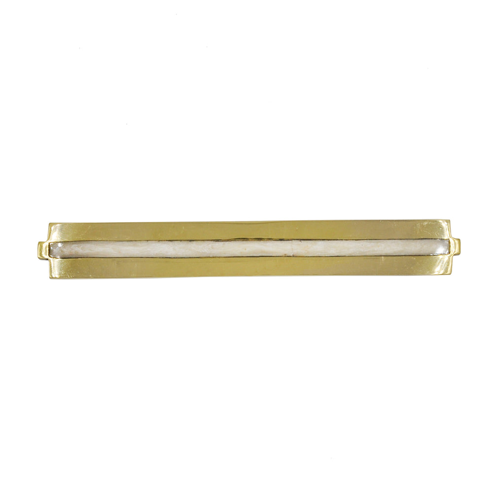LARGE BRASS LONG HANDLE WITH INSET RESIN IN PEARL CREAM