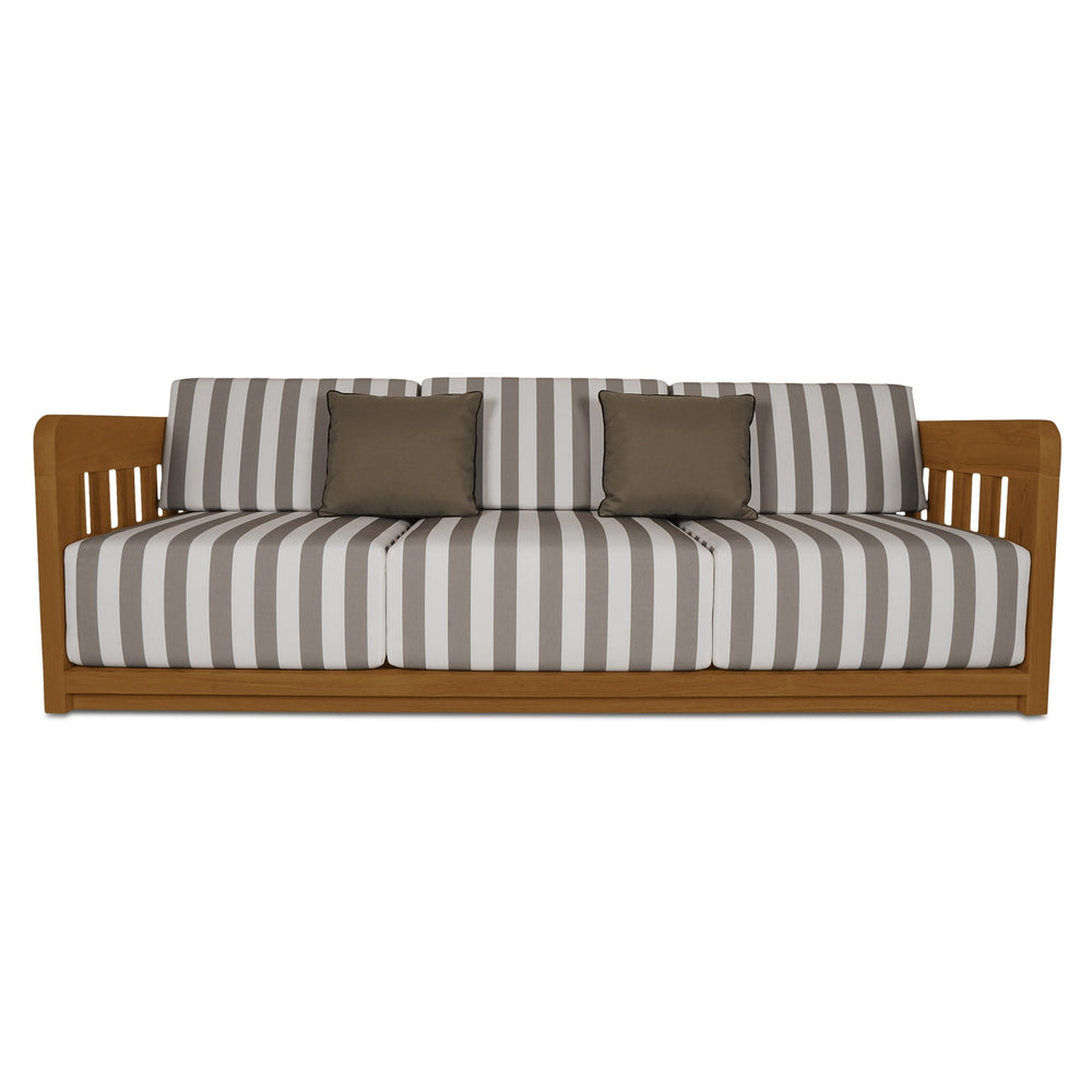 Adelaide Outdoor Sofa in Brown Stripe with Teak Frame