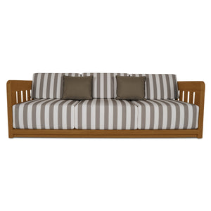 Adelaide Outdoor Sofa in Brown Stripe with Teak Frame