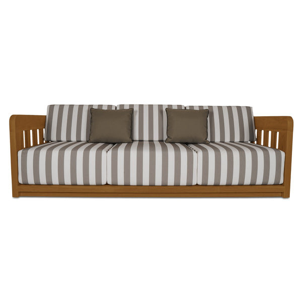 Adelaide Outdoor Sofa in Brown Stripe with Teak Frame