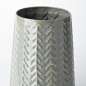 Gemma III Metal Glossy Green/Gray Chevron Vase