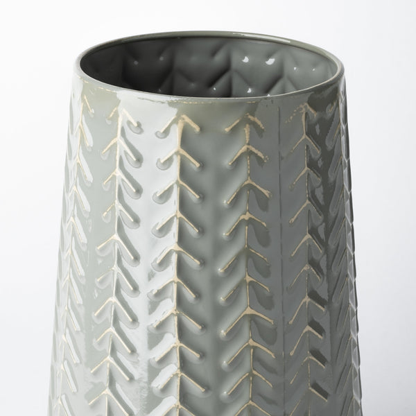 Gemma III Metal Glossy Green/Gray Chevron Vase