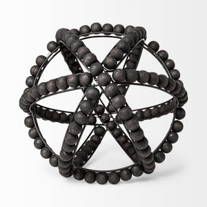 Earnhardt II Large 11L x 11W Black Wooden Beaded Orb