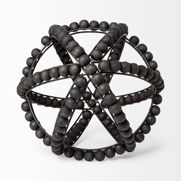 Earnhardt II Large 11L x 11W Black Wooden Beaded Orb