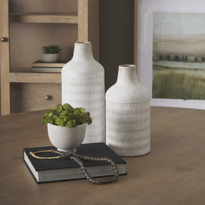 Tisha Large White W/ Terracotta Distressing Metal Vase