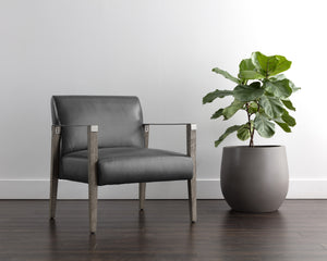 EARL LOUNGE CHAIR - ASH GREY - BRENTWOOD CHARCOAL LEATHER