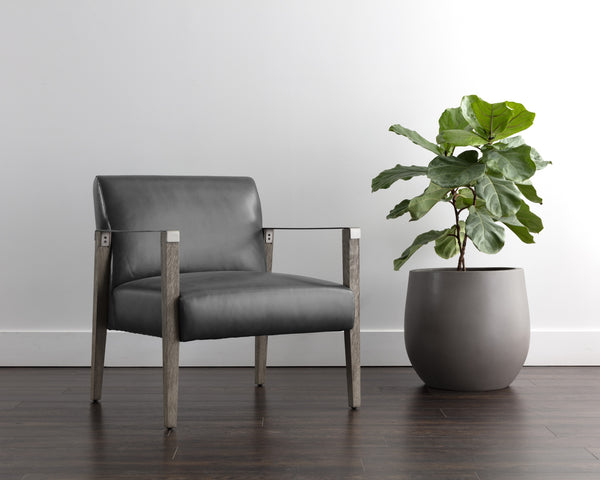 EARL LOUNGE CHAIR - ASH GREY - BRENTWOOD CHARCOAL LEATHER