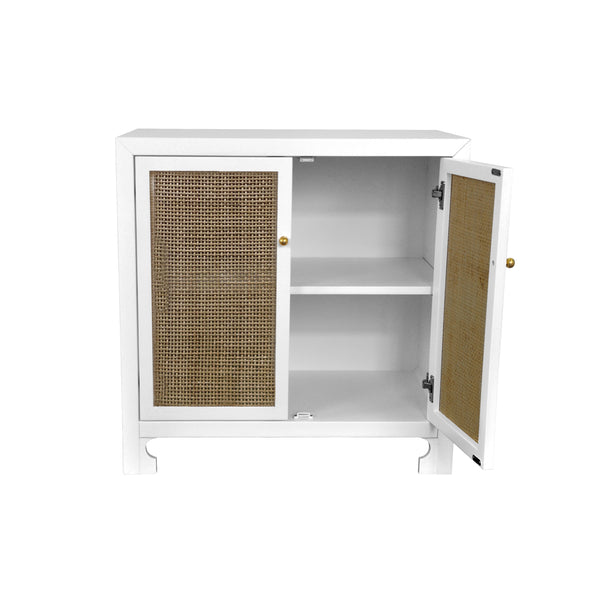 CANE CABINET W. BRASS HARDWARE IN WH LACQUER