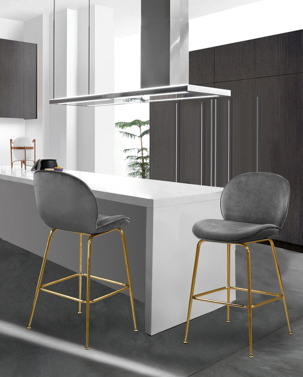 Luke Stool In Grey Velvet and Gold