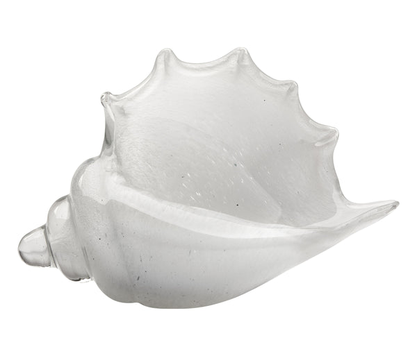 Triton Hand Blown Decorative Glass Shell, White