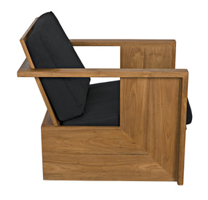Ungaro Teak Armchair with Gloss Finish and Black Cotton Upholstery