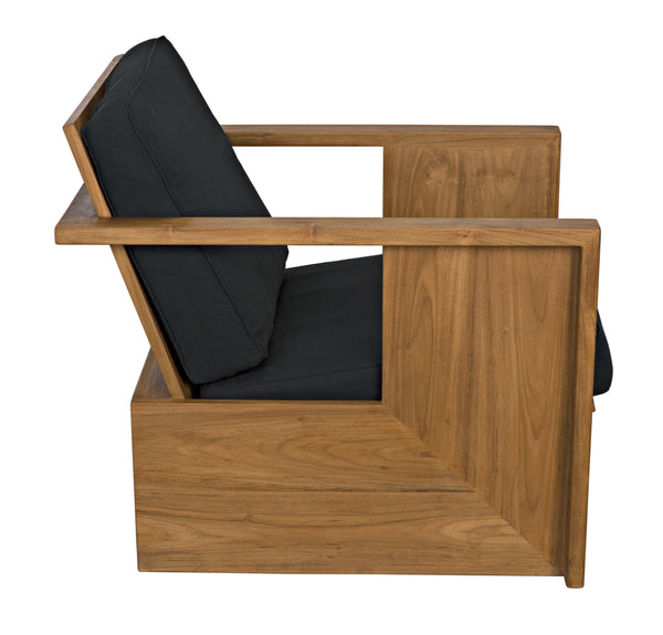Ungaro Teak Armchair with Gloss Finish and Black Cotton Upholstery