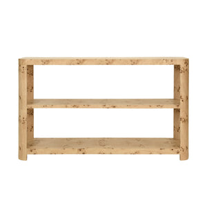 TIER TIER CONSOLE WITH CURVED CORNERS IN BURL WOOD