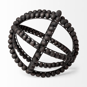 Earnhardt II Large 11L x 11W Black Wooden Beaded Orb