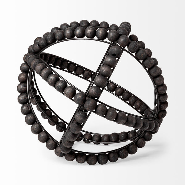 Earnhardt II Large 11L x 11W Black Wooden Beaded Orb