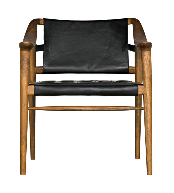 Garibaldi Teak and Black Leather Chair with Clear Coat Flat Finish