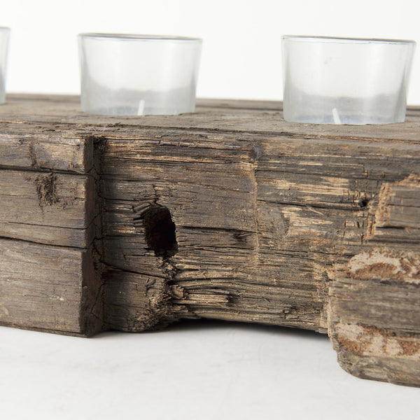 Lakara Reclaimed Wood Eight Tealight Table Candle Hodler