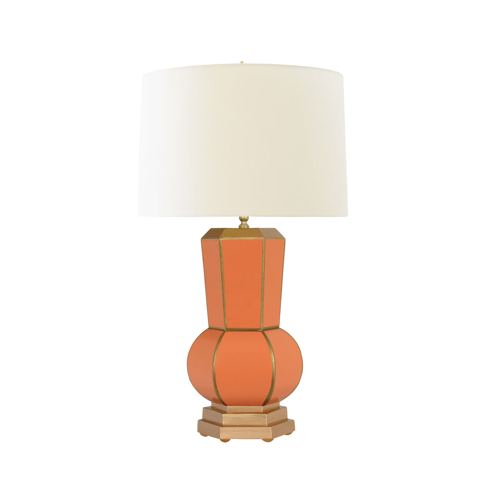 HANDPAINTED GOURD SHAPE TOLE TABLE LAMP IN ORANGE WITH GOLD DETAIL