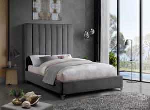 Glenda Full Bed In Grey Velvet