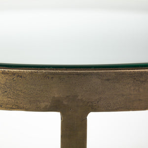Reinhardt II 20" Round Glass Top Metal and Marble Detail End/Side Table