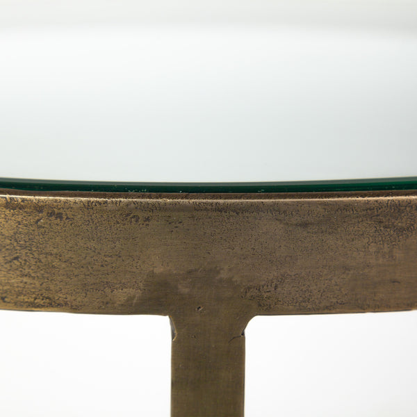 Reinhardt II 20" Round Glass Top Metal and Marble Detail End/Side Table