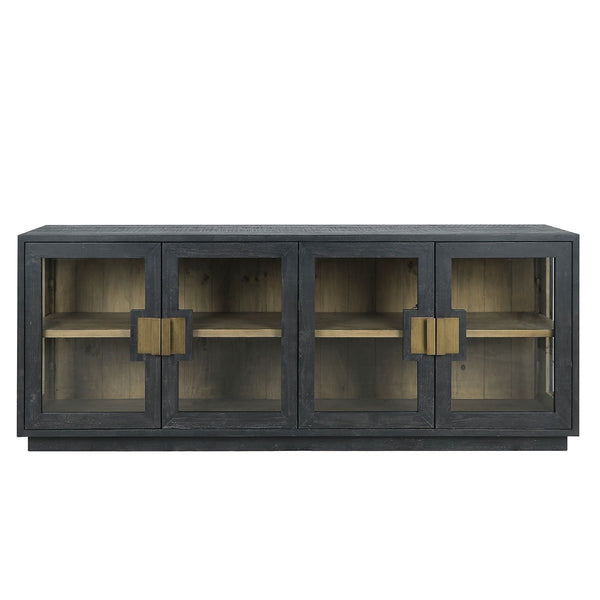 Larson Solid Wood 4 Door Cabinet with Glass Panels - Carbon Black