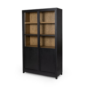 Millie Panel & Glss Door Cabinet In Mtt Blk