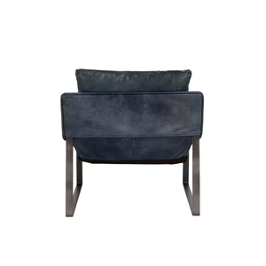 Morgan Ocean Blue Leather Accent Chair with Iron Legs