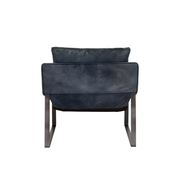 Morgan Ocean Blue Leather Accent Chair with Iron Legs