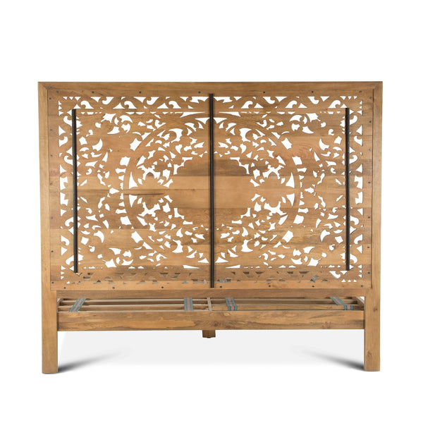 Taj Mango Wood Queen Bed in Natural Whitewash Finish