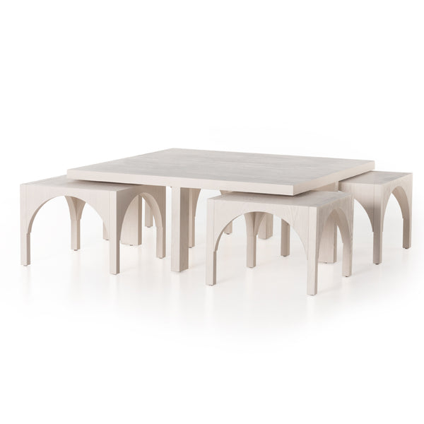 Amara Coffee Tbl W/Nesting Arch Stls In Wht