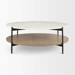 Larkin Marble Top w/ Brown Wood Shelf Round Coffee Table
