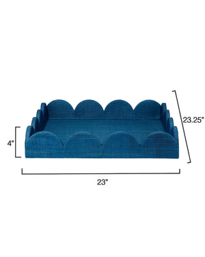 Wonderland Scalloped Decorative Raffia Tray, Indigo