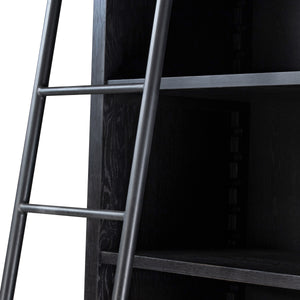 Admont Double Bookcase W Ladder In Worn Blk
