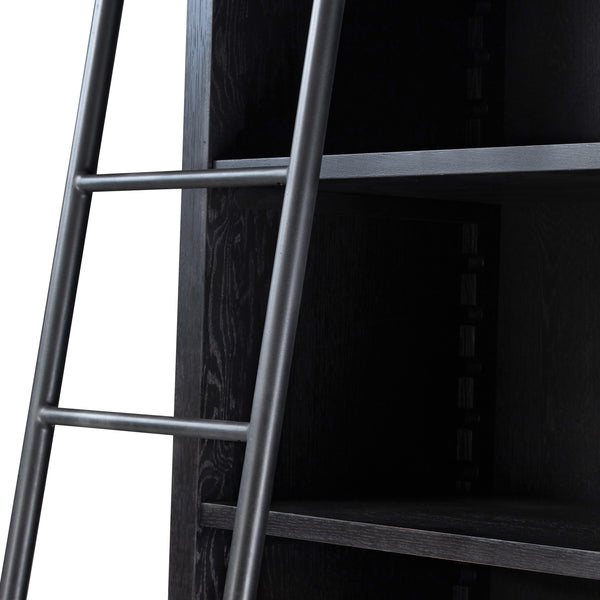 Admont Double Bookcase W Ladder In Worn Blk