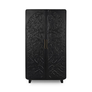 Albero Solid Wood Tall Cabinet in Black Finish