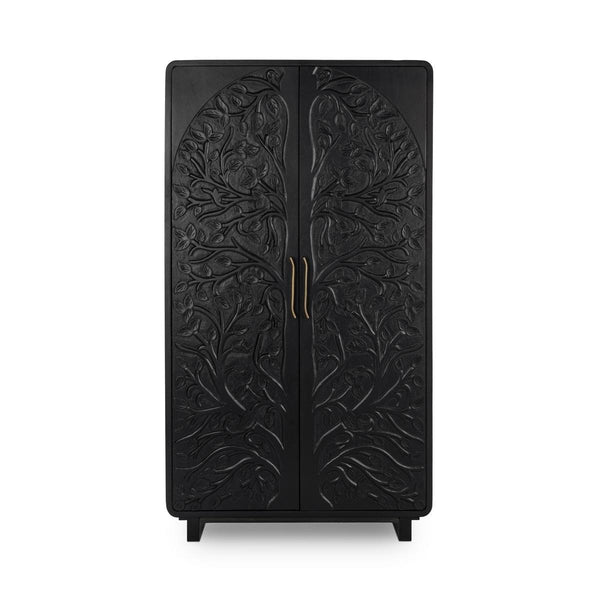 Albero Solid Wood Tall Cabinet in Black Finish