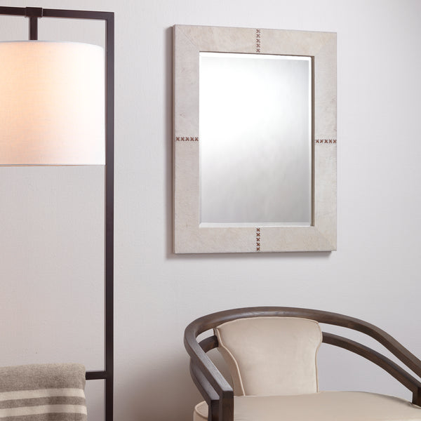 Cross Stitch Rectangle Hide Wall Mirror, White