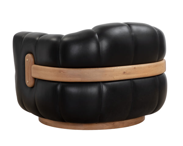 TADEO SWIVEL ARMCHAIR - RUSTIC OAK - VINTAGE BLACK NIGHT LEATHER