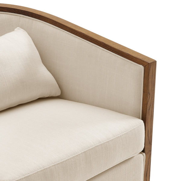 Marilyn Linen Swivel Accent Arm Chair w/ Rattan, Shortbread/Natural