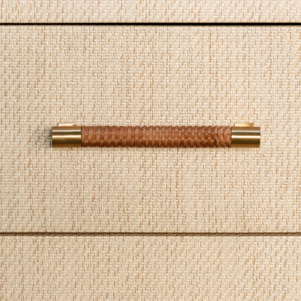 SIX DRAWER CHEST WITH RATTAN WRAPPED HANDLES IN NATURAL GRASSCLOTH