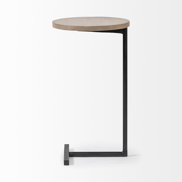 Ballatine 15L x 15W x 27H Brown Wood Round Top w/ Black Metal Base Accent Table