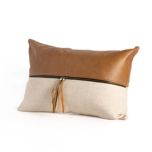 Leather and Linen Pillow In Sonoma Butterscotch And Thames Cream And Sonoma Butterscotch And 16"x24"