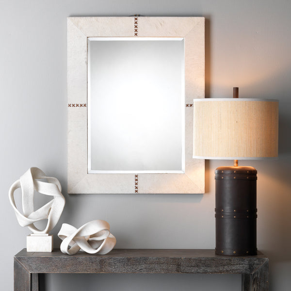 Barrell Leather Table Lamp with Elephant Hemp Shade