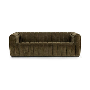 Vanty Upholstered Sofa in Olive Green with Wood Plinth