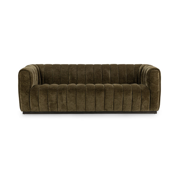 Vanty Upholstered Sofa in Olive Green with Wood Plinth